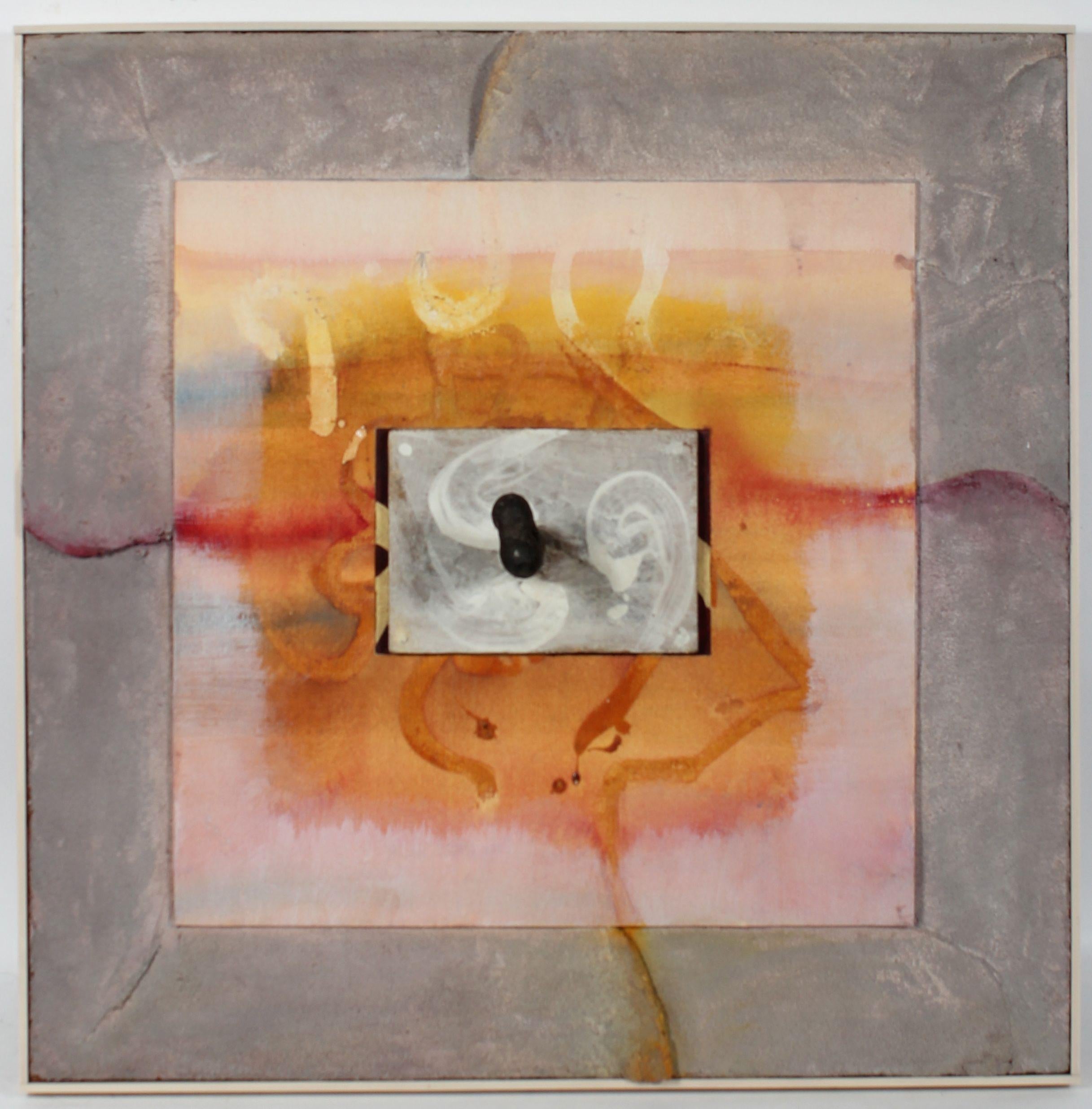 Hugh Wiley Abstract Painting - Mixed Media Sculptural Painting in Pale Pink & Cement, Circa 1980