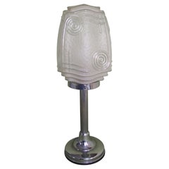 Lampada da tavolo Hughe Art Deco Cromo e vetro geometrico