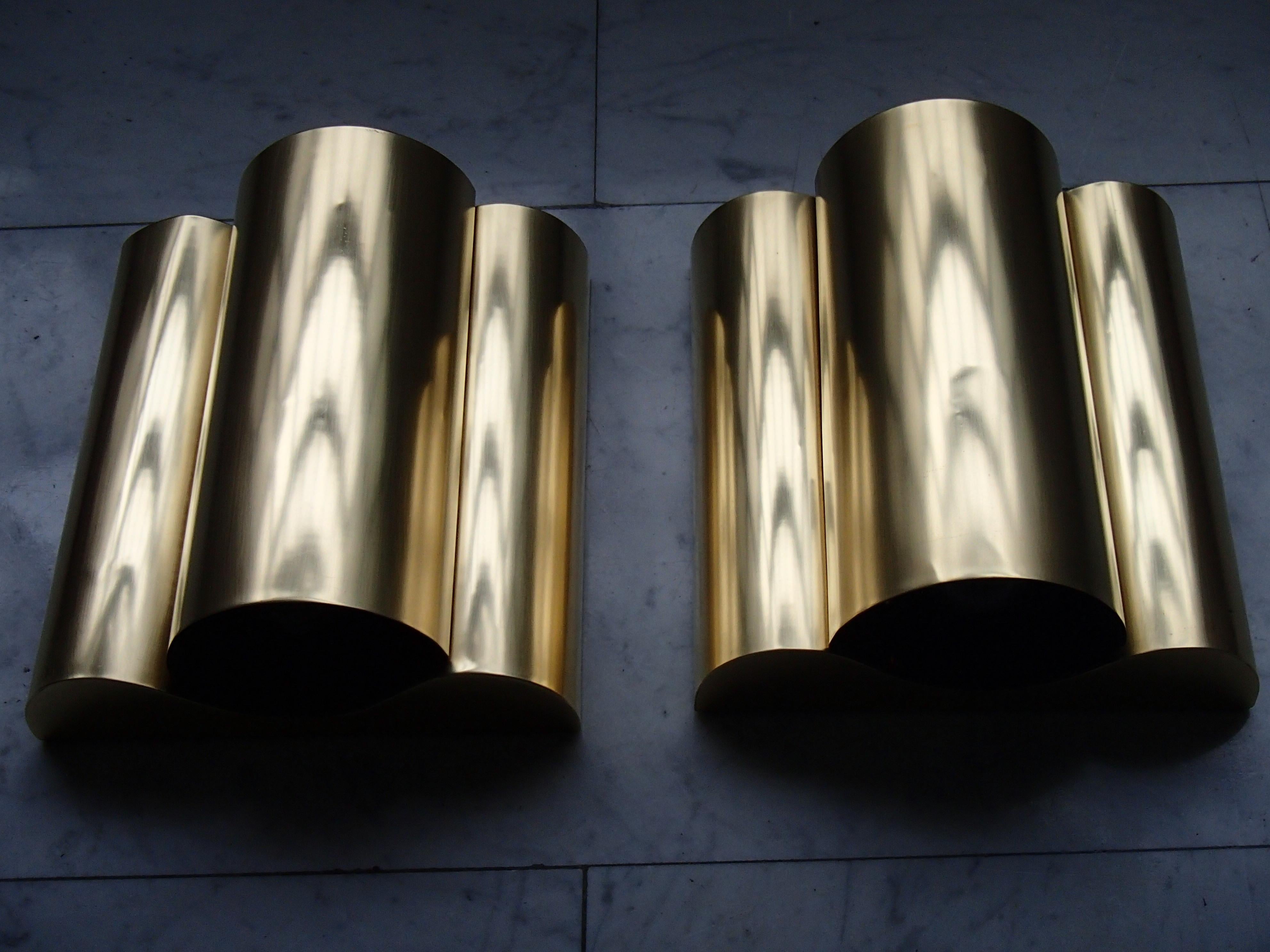 Hughe Pair Brass Mid-Century Modern Wall Lights Scones with 2 Bulbs  6