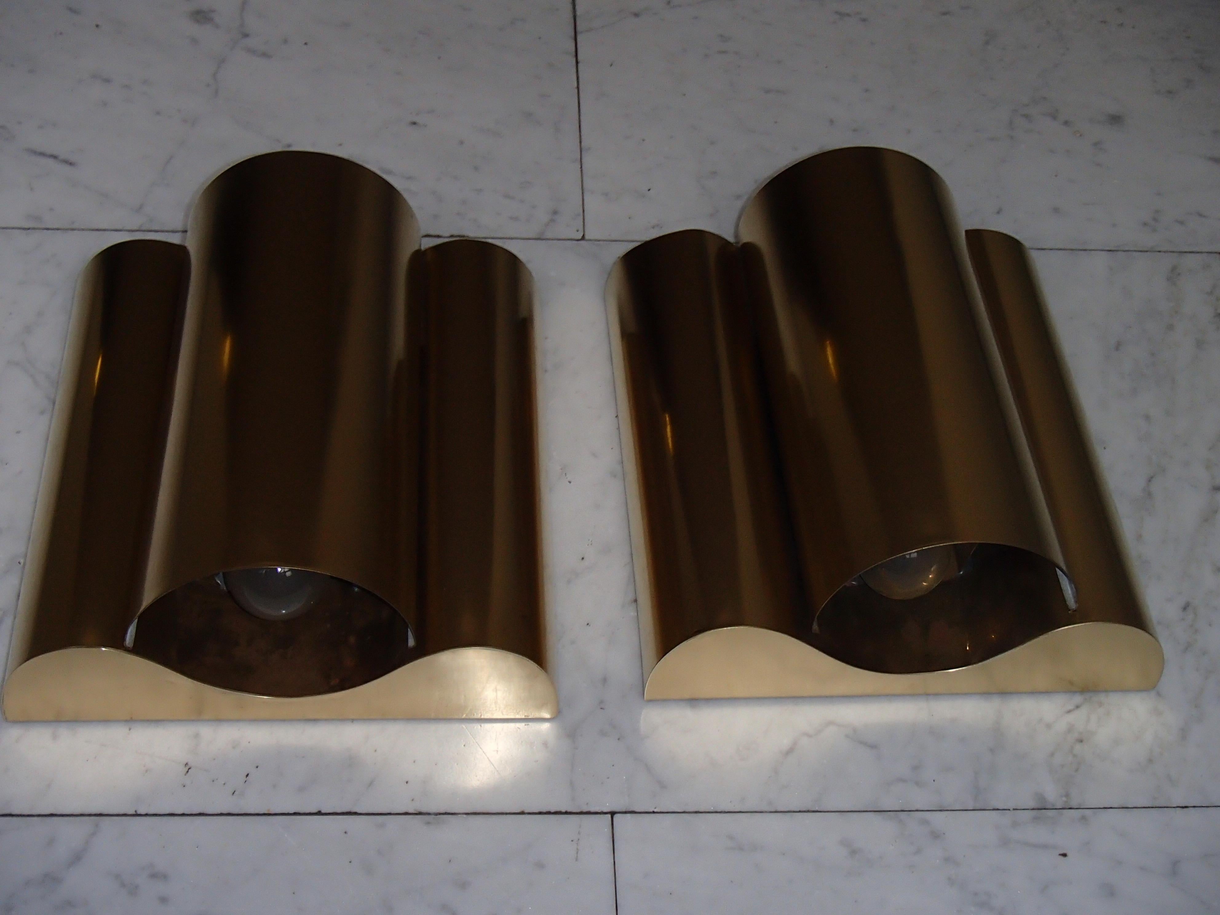 Hughe Pair Brass Mid-Century Modern Wall Lights Scones with 2 Bulbs  4