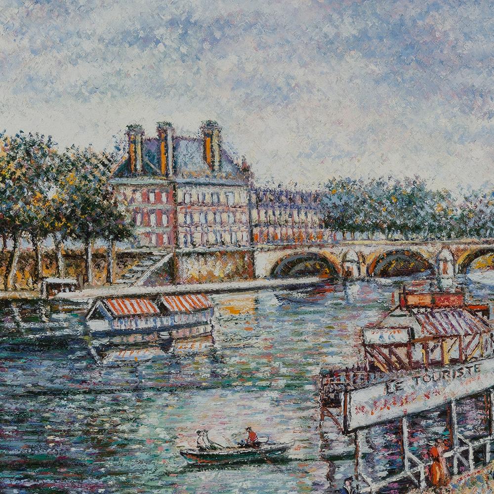 Bateau mouche sur la Seine - Modern Painting by Hughes Claude Pissarro