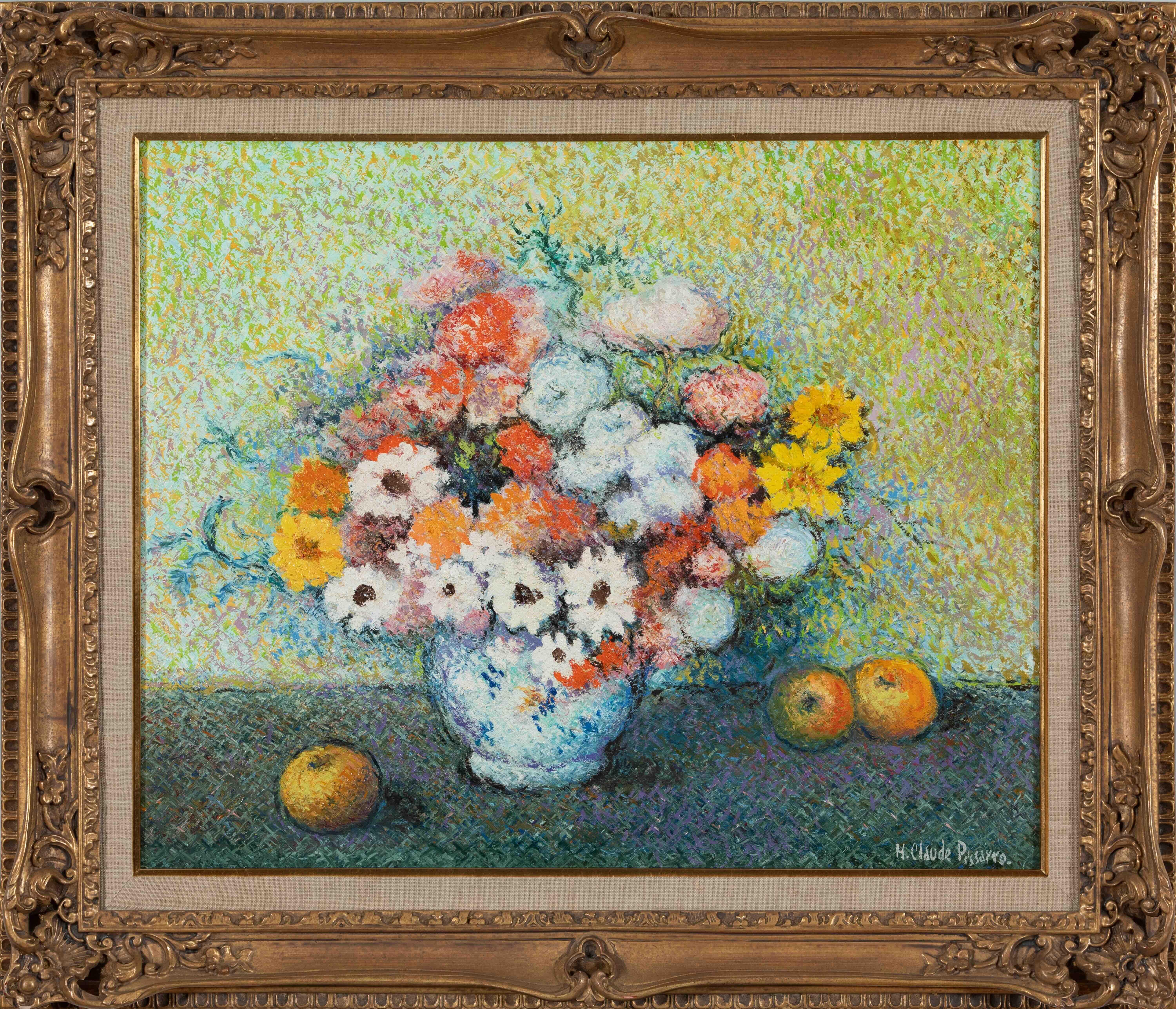 Ramo de rosas de H. Claude Pissarro - Naturaleza muerta, Pintura al óleo - Painting de Hughes Claude Pissarro