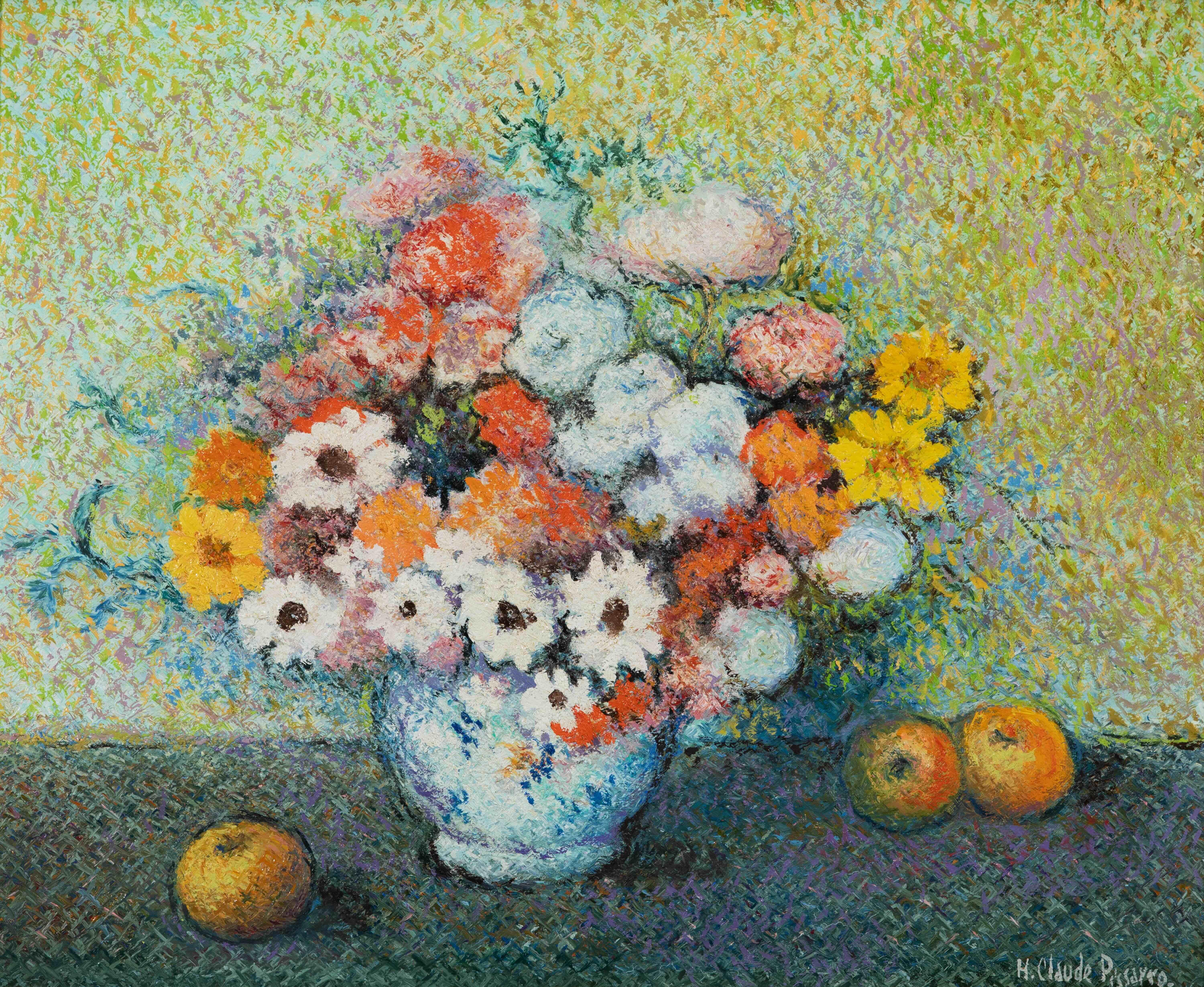 Still-Life Painting de Hughes Claude Pissarro - Ramo de rosas de H. Claude Pissarro - Naturaleza muerta, Pintura al óleo