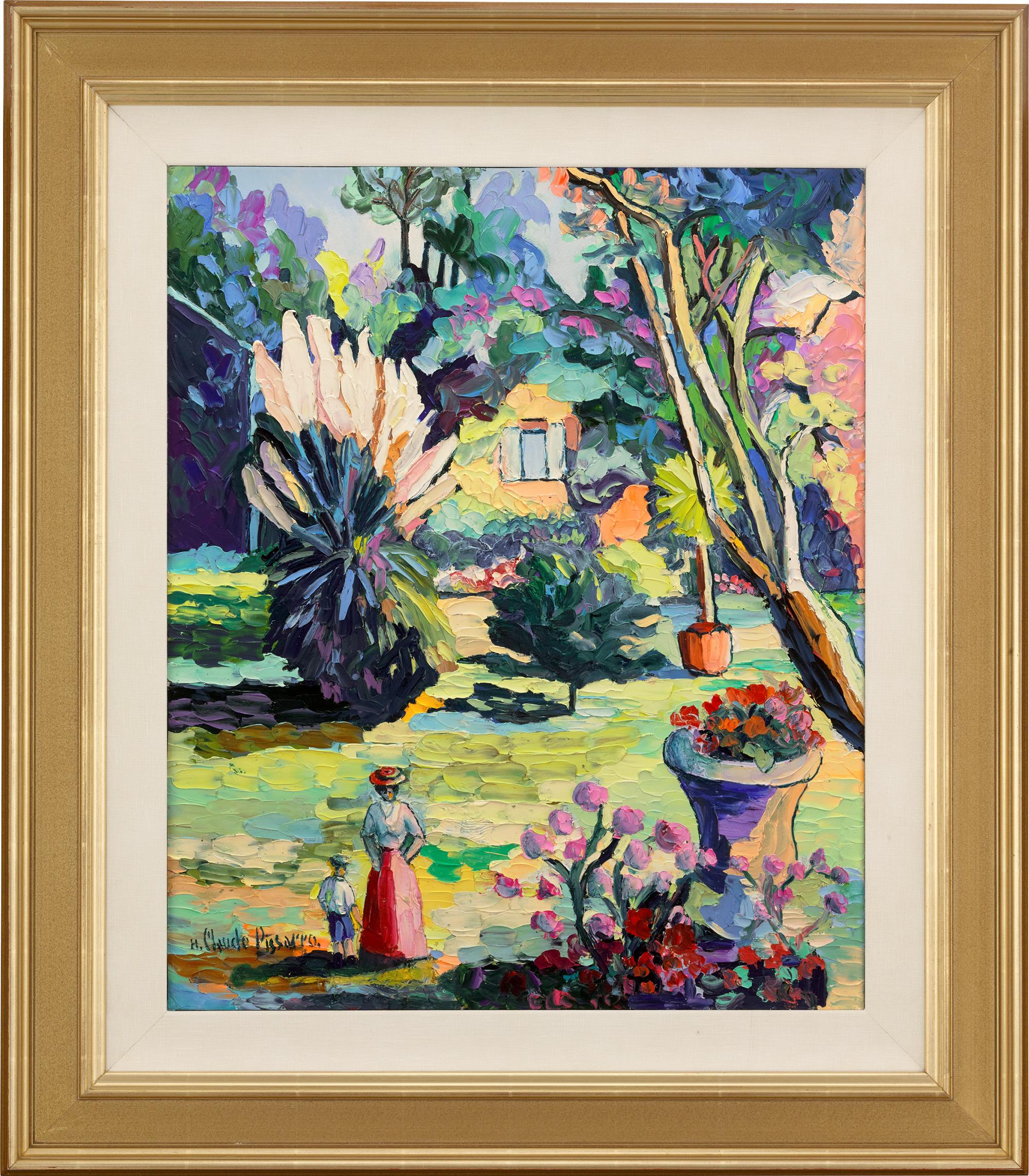 Corinne Et Isaac Au Jardin Por H. Claude Pissarro - Painting de Hughes Claude Pissarro