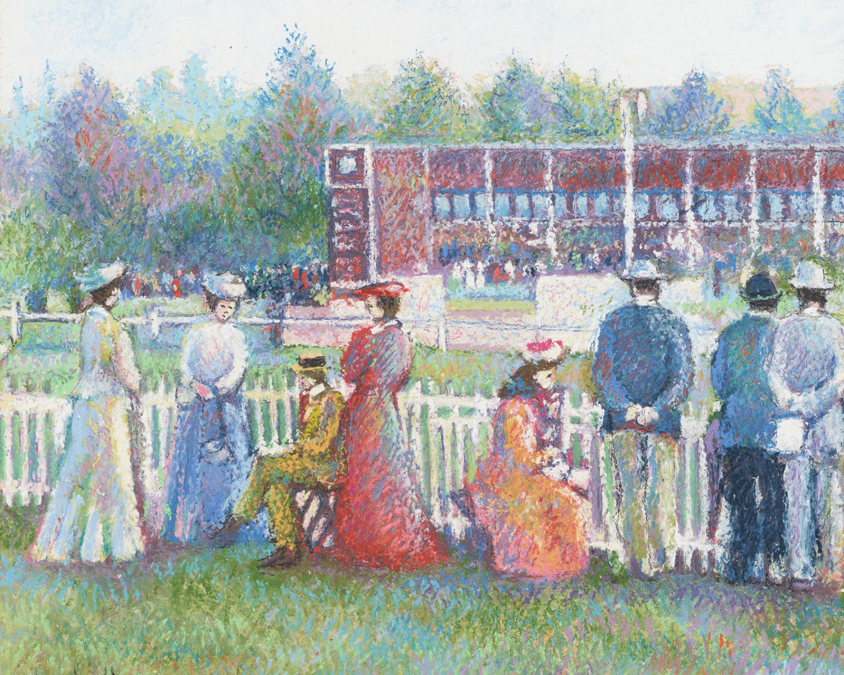 Dimanche au Champ de Course (Deauville) (Sunday at the Racetrack) - Post-Impressionist Painting by Hughes Claude Pissarro