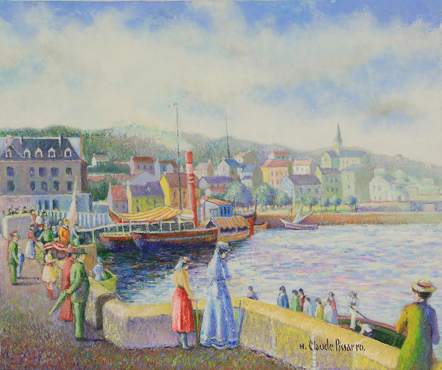 Hughes Claude Pissarro Figurative Painting - Embarquement pour le Havre by H. Claude Pissarro - Post-Impressionist style