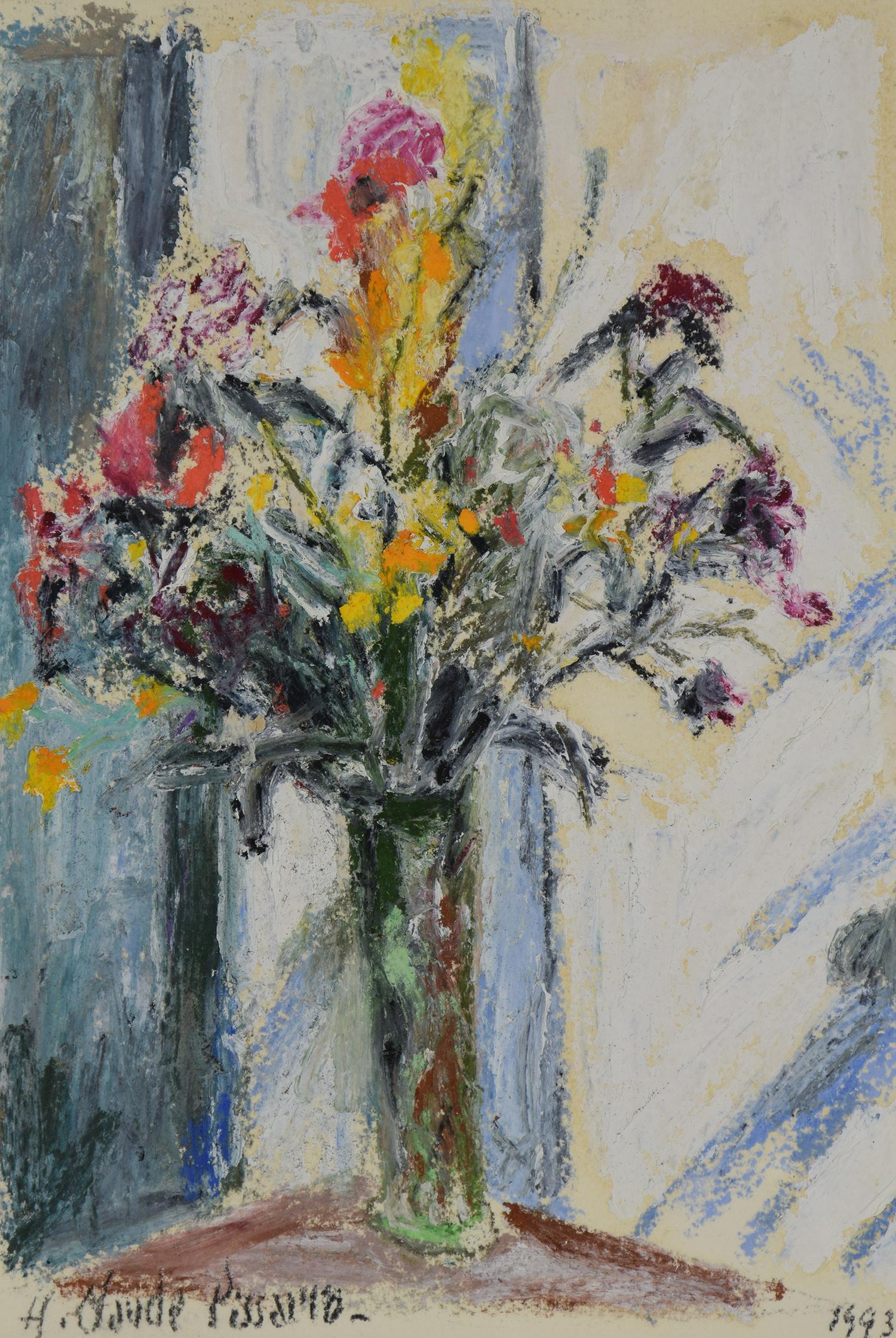 Still-Life Painting Hughes Claude Pissarro - Fleurs par Hugues Pissarro dit Pomié - Peinture contemporaine de fleurs