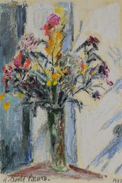 Retro Fleurs by Hugues Pissarro dit Pomié - Contemporary flower painting