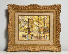 French Impressionist "Le Allée du Bois" Park Scene, figures and Women w/ Parasol