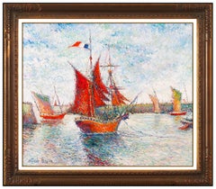 H Claude Pissarro Oil Painting On Canvas Original Signed French Seascape Artwork