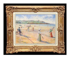 H Claude Pissarro Original Pastel Painting Signed French Beach Seascape Artwork