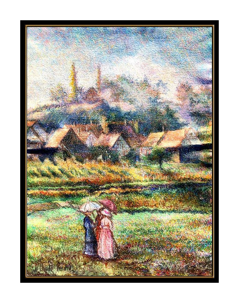 H. Claude Pissarro Original Pastel Painting Signed French Landscape Art Hughes - Beige Landscape Painting by Hughes Claude Pissarro