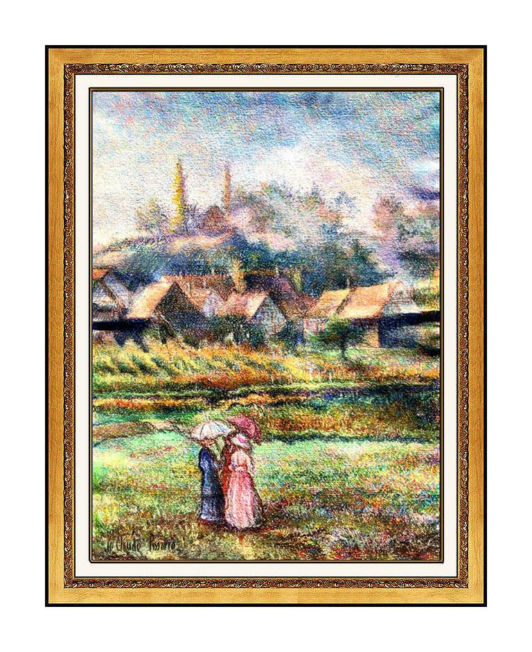 Hughes Claude Pissarro Landscape Painting - H. Claude Pissarro Original Pastel Painting Signed French Landscape Art Hughes