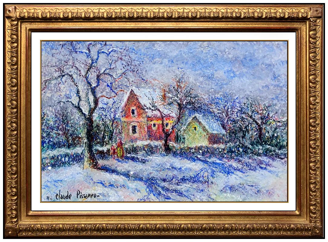 Hughes Claude Pissarro Landscape Painting - H. Claude Pissarro RARE Original Pastel Signed French Landscape Framed Painting