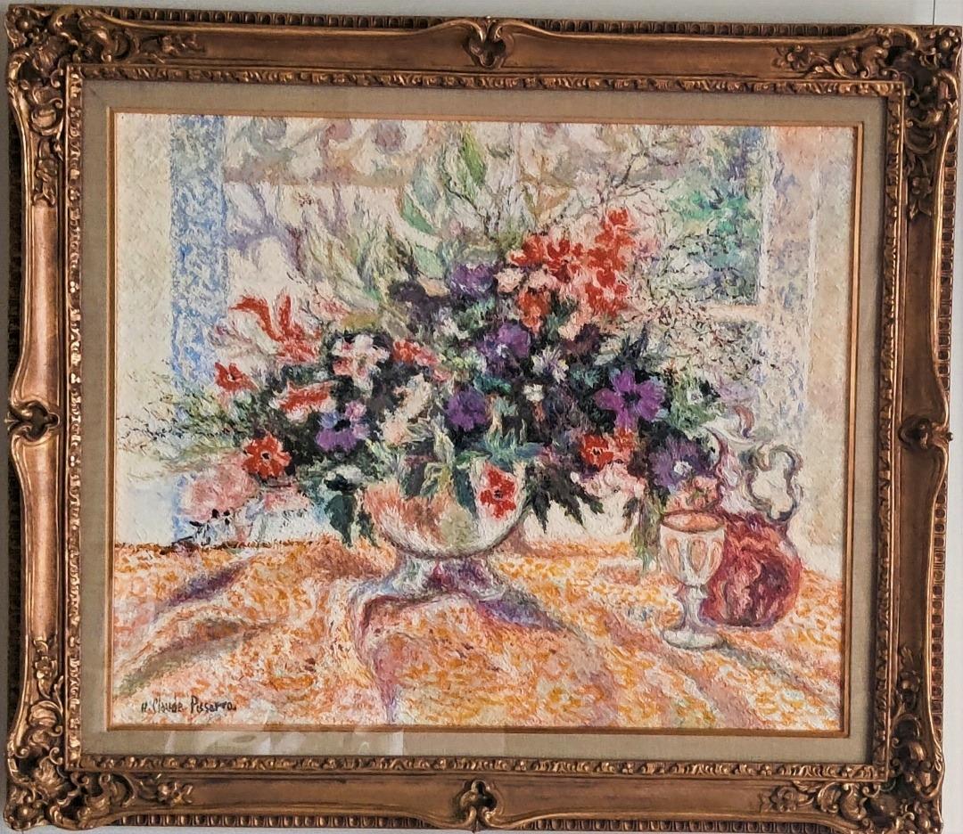 Hughes PISSARRO – Blumenstrauß aux fleurs rouges – Painting von Hughes Claude Pissarro
