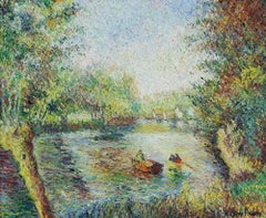 La Barque de Paulémile à Cantepie by H. Claude Pissarro - River scene painting