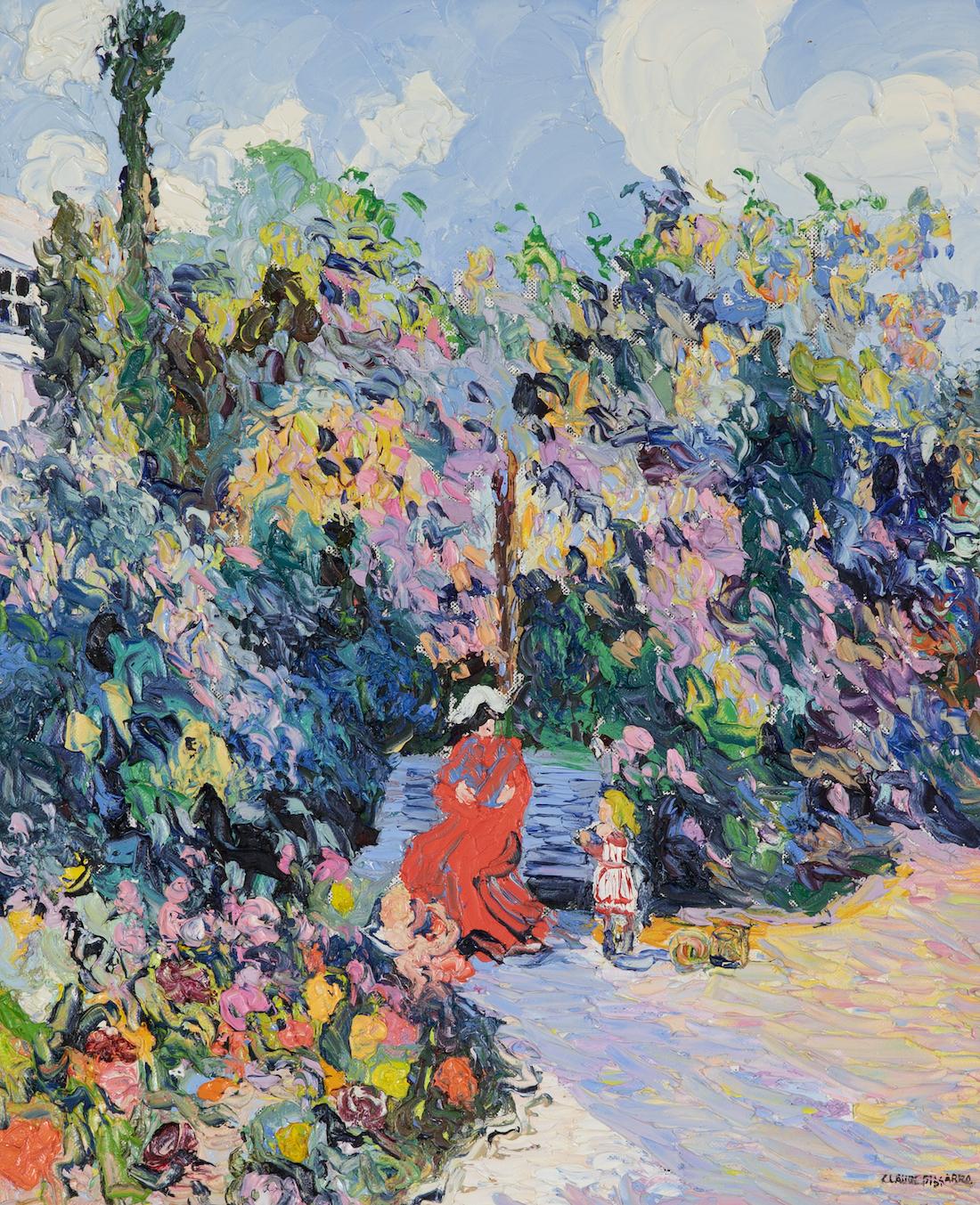 Hughes Claude Pissarro Landscape Painting - La Petite Rachel et sa Mère au Jardin by Corinne and Claude Pissarro