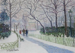 La Place Carnot Sous la Neige (Lyon) by H. Claude Pissarro - Snow scene painting