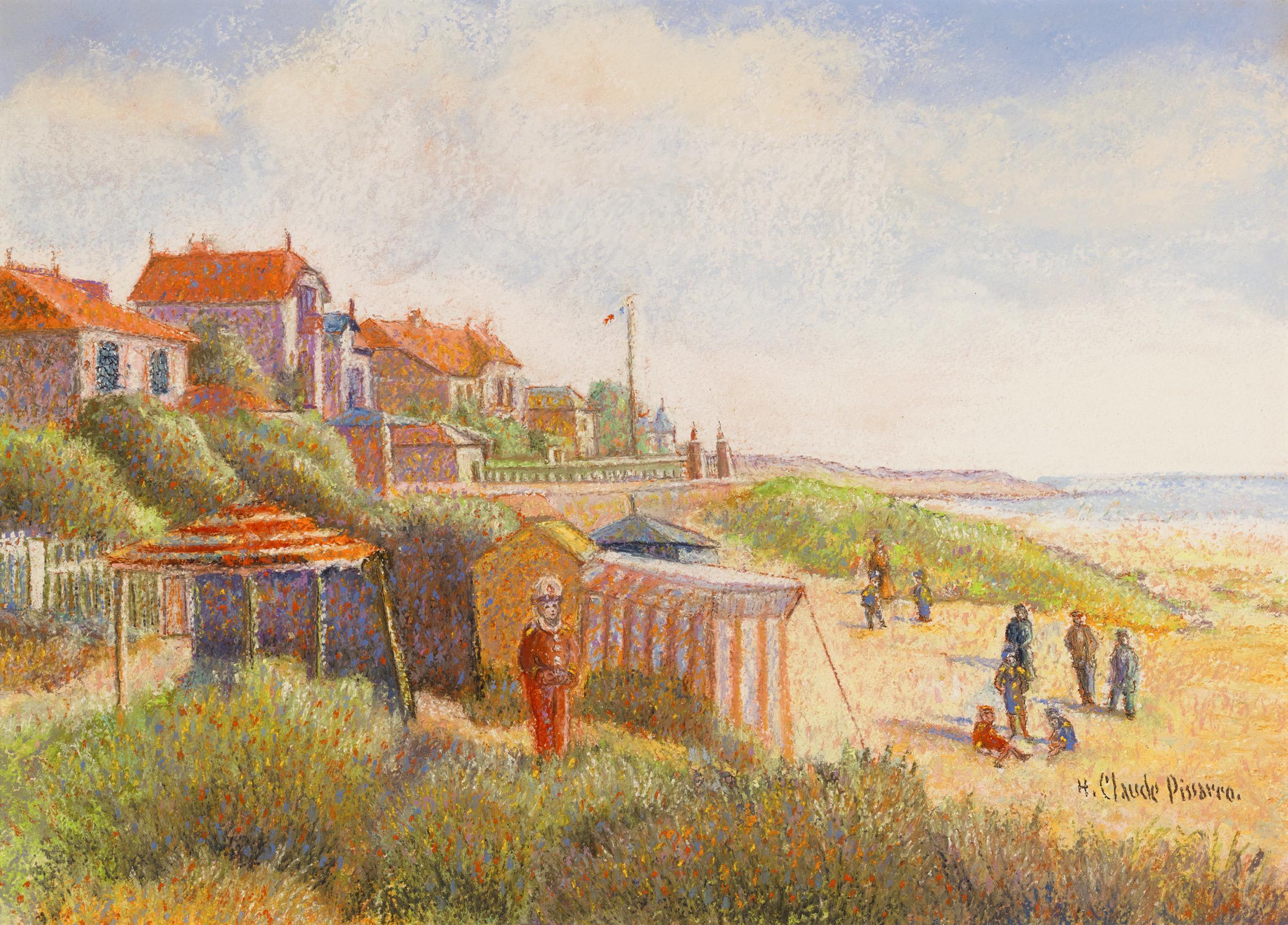 Landscape Painting Hughes Claude Pissarro - La Plage À Pornichet par H. Claude Pissarro