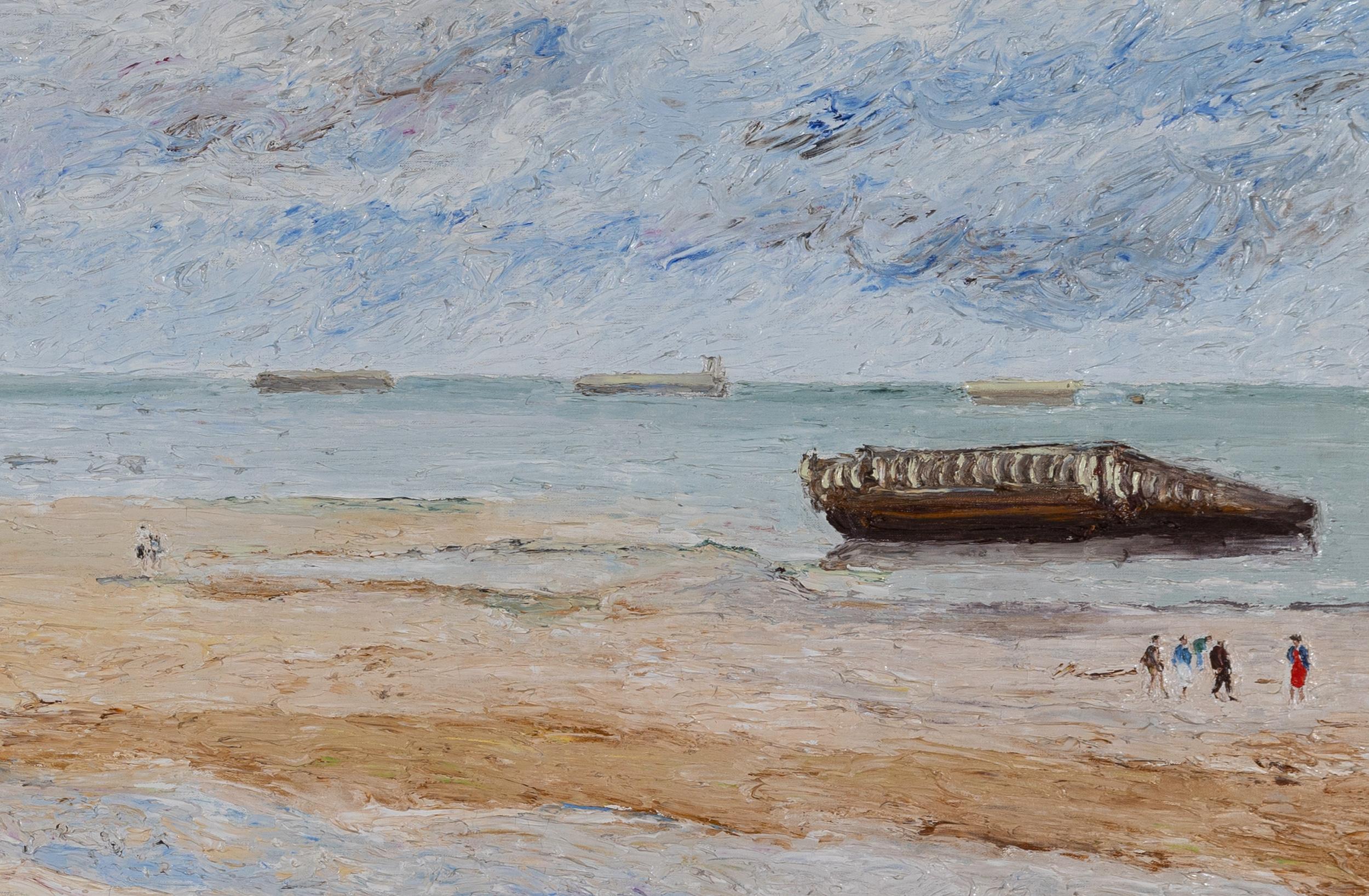 La Plage d'Arromanches von Hugues Pissarro dit Pomié - Landschaftsgemälde – Painting von Hughes Claude Pissarro