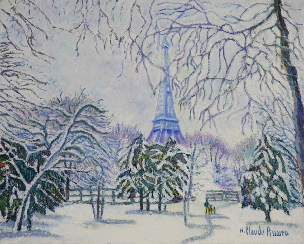 Hughes Claude Pissarro Landscape Painting - La Tour-Eiffel sous la neige (Paris) by H. Claude Pissarro - Oil Painting