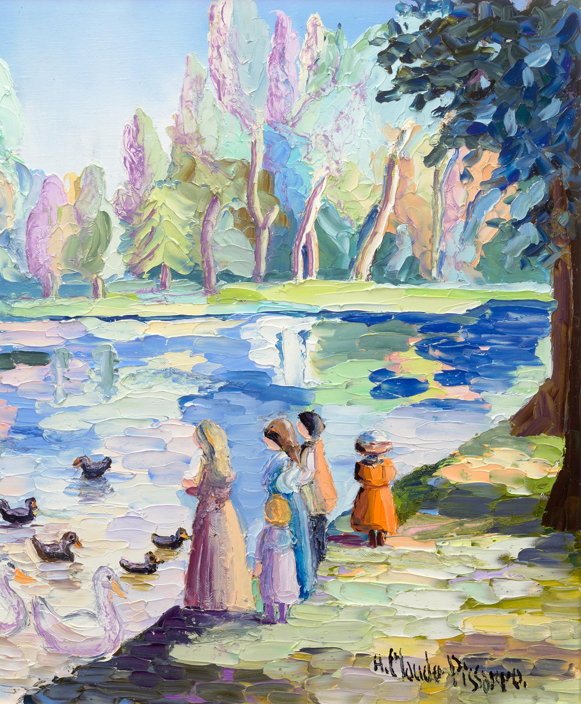 Le lac de Chambourcy par H. Claude Pissarro - Gris Landscape Painting par Hughes Claude Pissarro