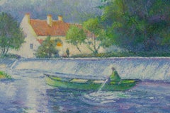 Le Père Heudiard en Barque au Barrage du Vey de H. Claude Pissarro- Escena fluvial