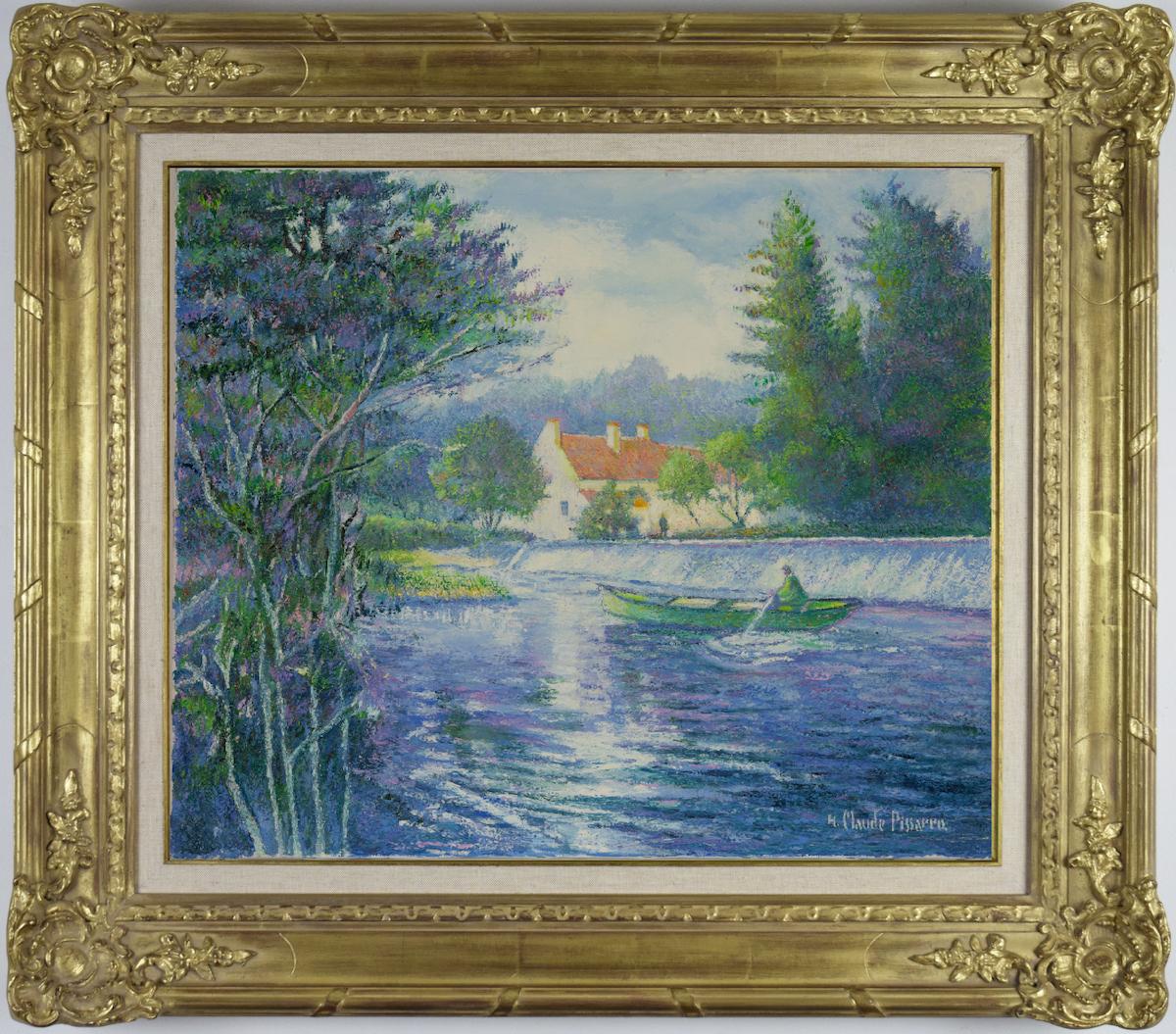 Le Père Heudiard en Barque au Barrage du Vey par H. Claude Pissarro (b. 1935)
Huile sur toile
46 x 55 cm (18 ¹/₈ x 21 ⁵/₈ pouces)
Signé en bas à droite, H. Claude Pissarro

Cette œuvre est accompagnée d'un certificat d'authenticité de l'artiste.