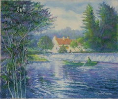 Le Père Heudiard en Barque au Barrage du Vey by H. Claude Pissarro- River scene
