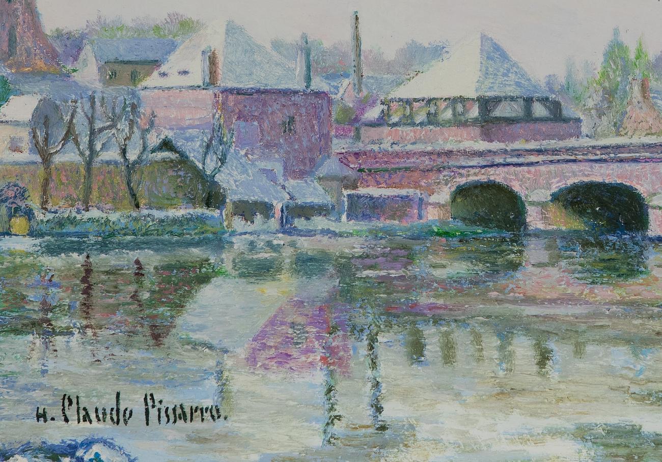 Le Pont Rose sous la Neige - Châteaudun by H. Claude Pissarro - Oil painting - Painting by Hughes Claude Pissarro