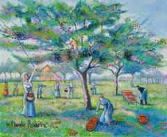Le ramassage des pommes von H. Claude Pissarro - Nachimpressionist, Ölgemälde