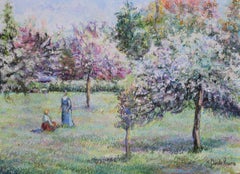 Le Verger by H. Claude Pissarro - Post-Impressionist style pastel on paper 