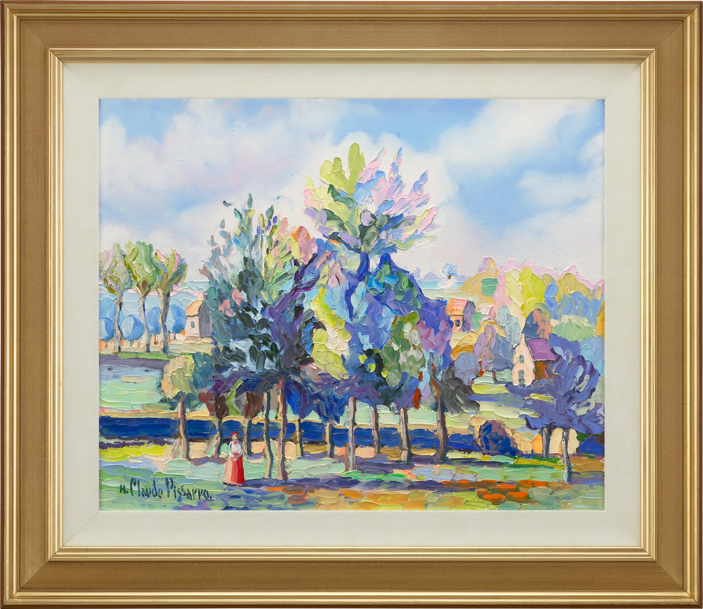 Le village derriere les arbres - Painting by Hughes Claude Pissarro