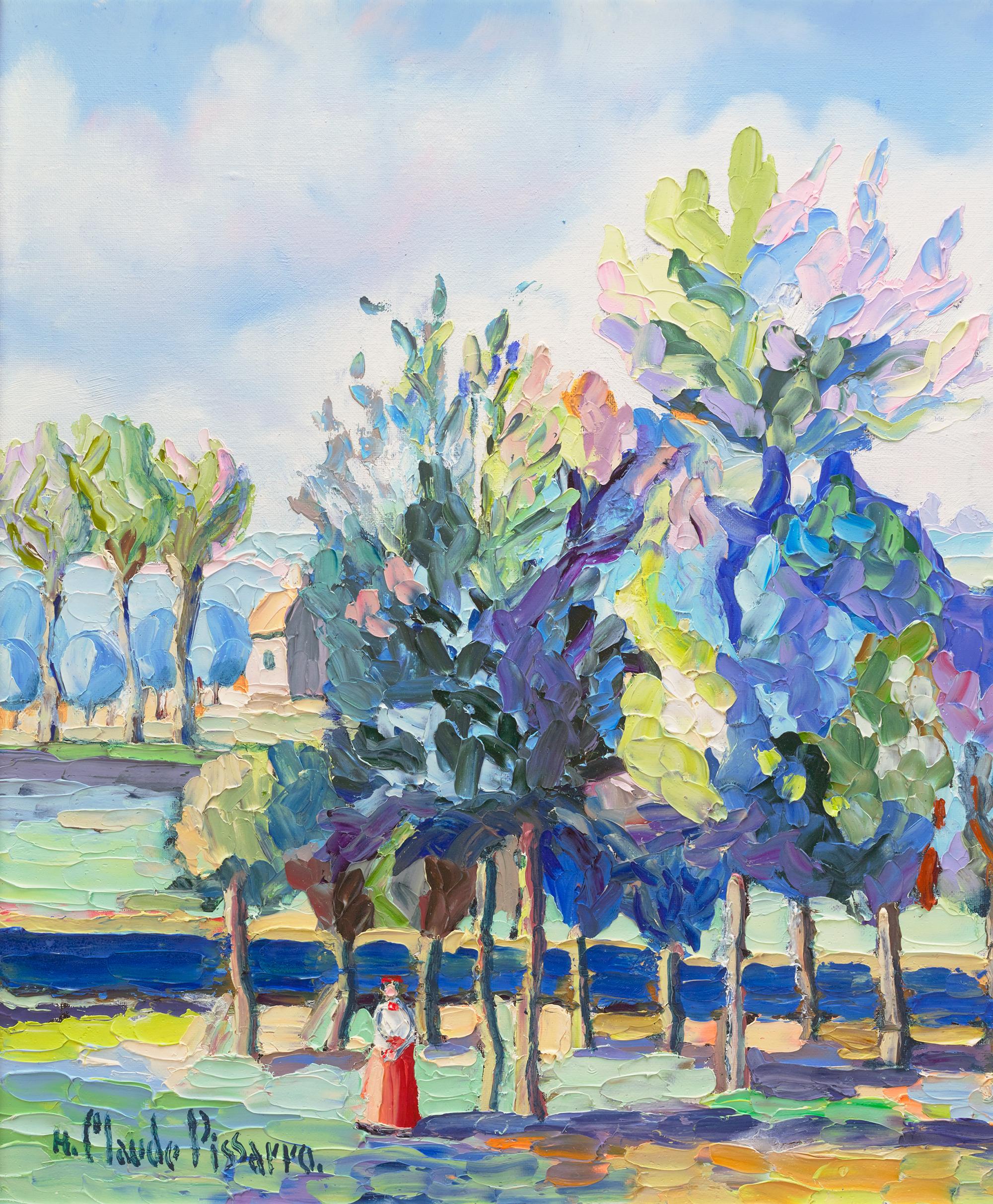 Le village derriere les arbres - Post-Impressionist Painting by Hughes Claude Pissarro