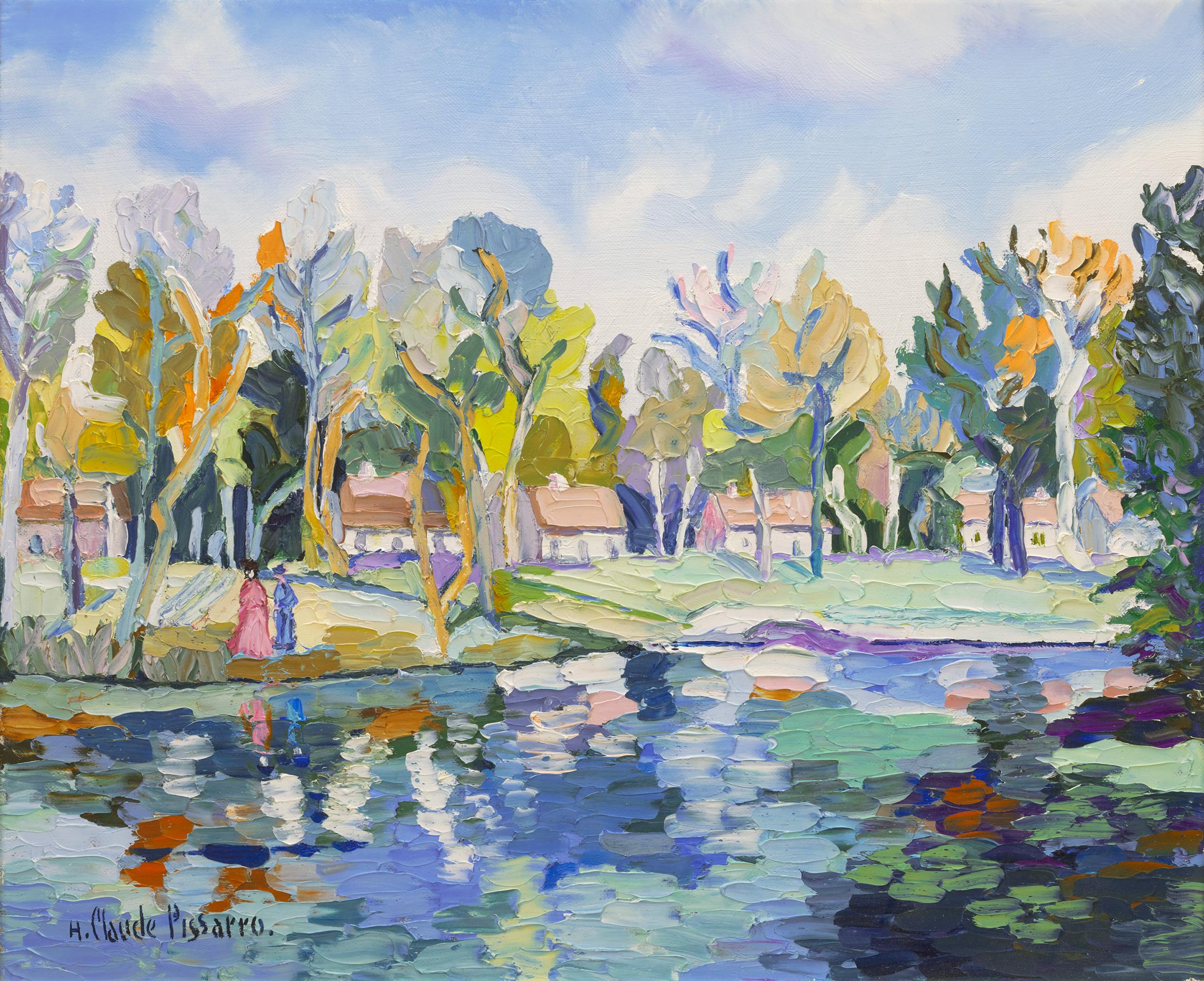Hughes Claude Pissarro Landscape Painting - Les Maisons Du Bord De L'eau By H. Claude Pissarro