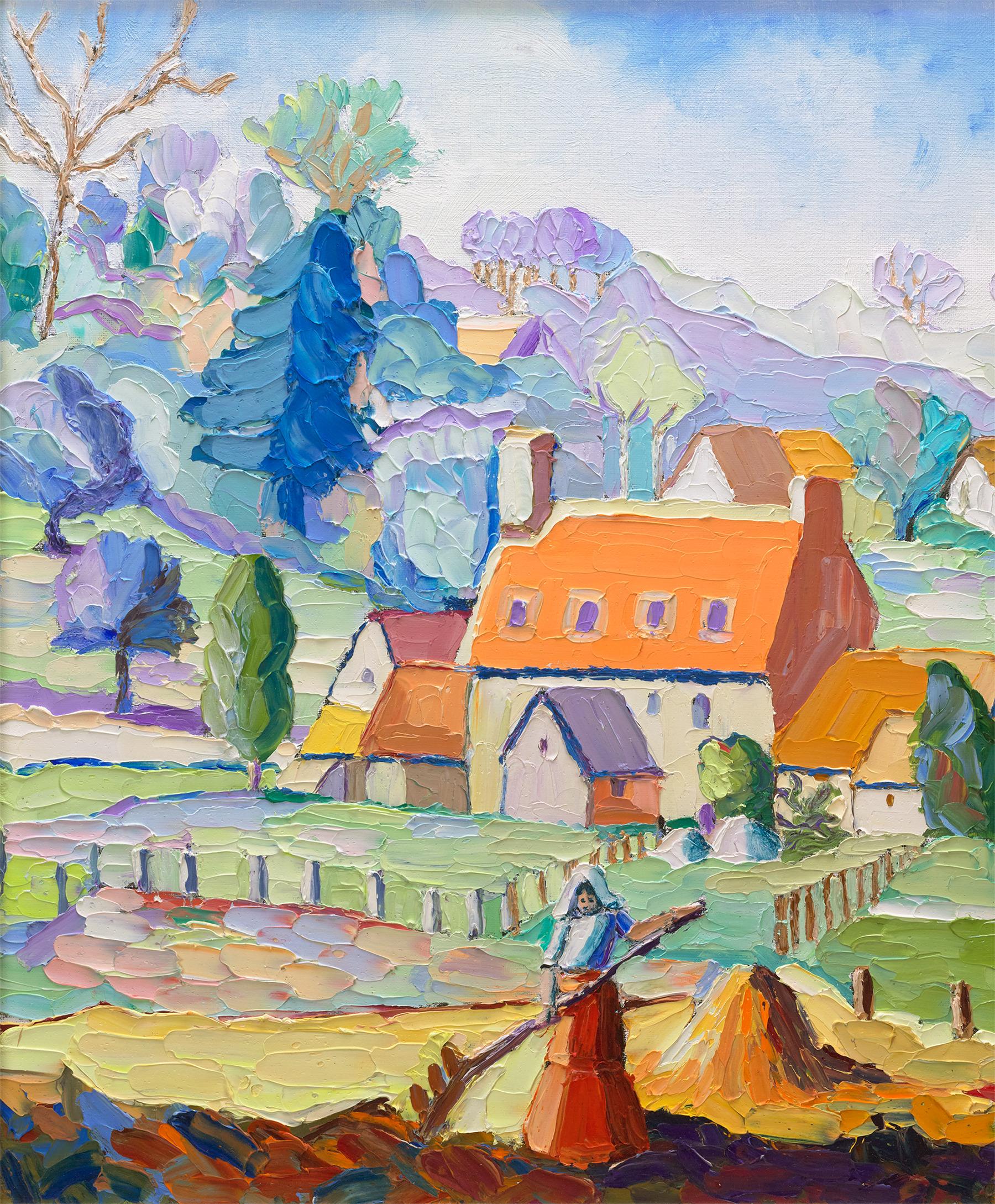 Les toits rouges von H. Claude Pissarro – Painting von Hughes Claude Pissarro