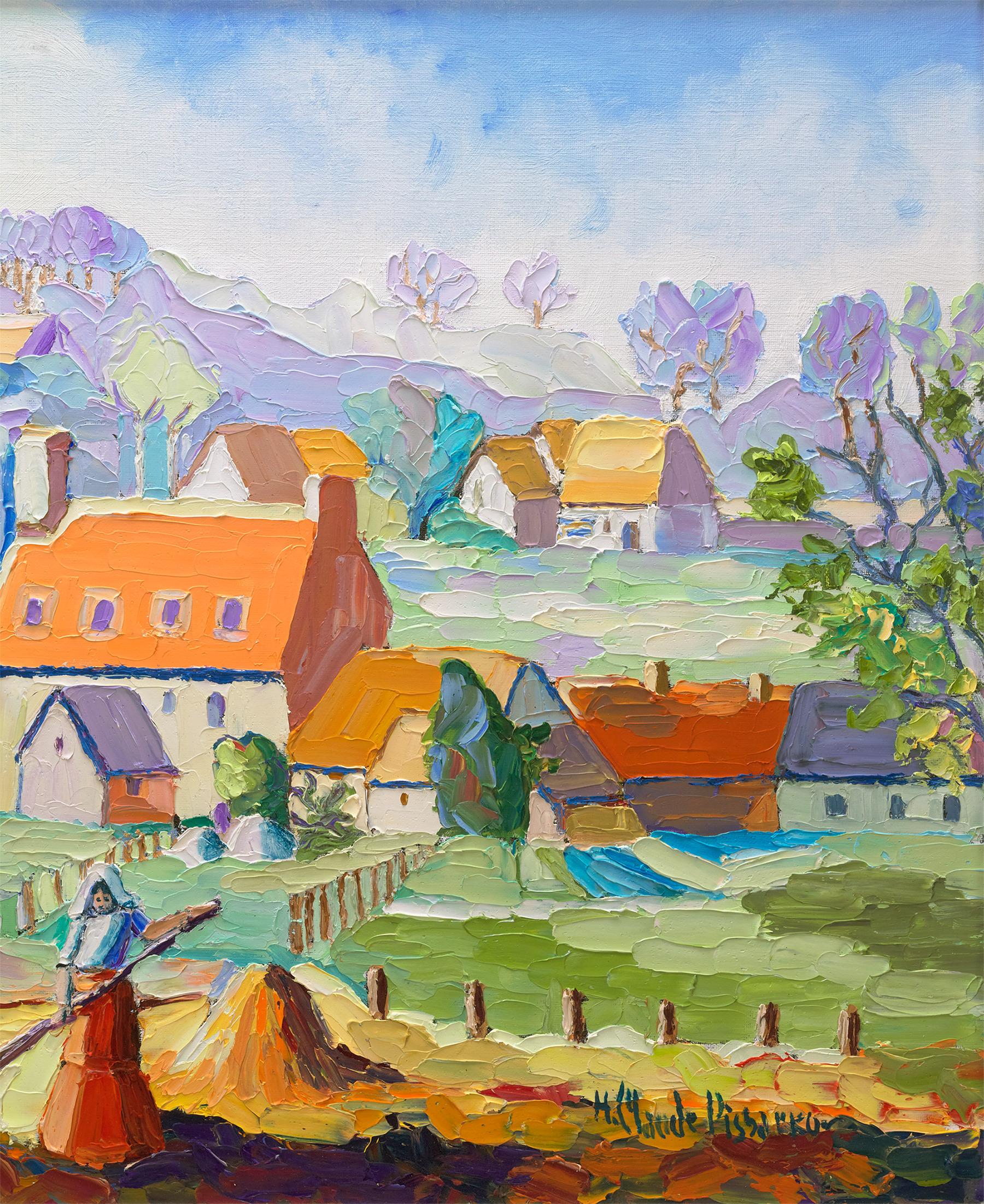 Les toits rouges von H. Claude Pissarro (Post-Impressionismus), Painting, von Hughes Claude Pissarro