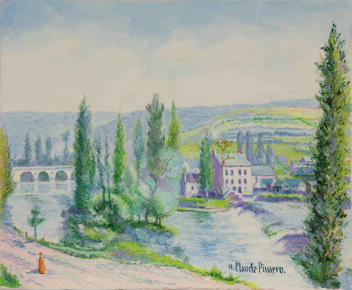 Hughes Claude Pissarro Figurative Painting – L'Orne au Pont de Vey von H. Claude Pissarro – Postimpressionistischer Stil des Postimpressionismus