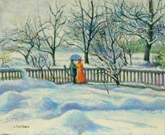 Neige au Manoir de Miettes (Le Parapluie Bleu) by H. Claude Pissarro - Painting