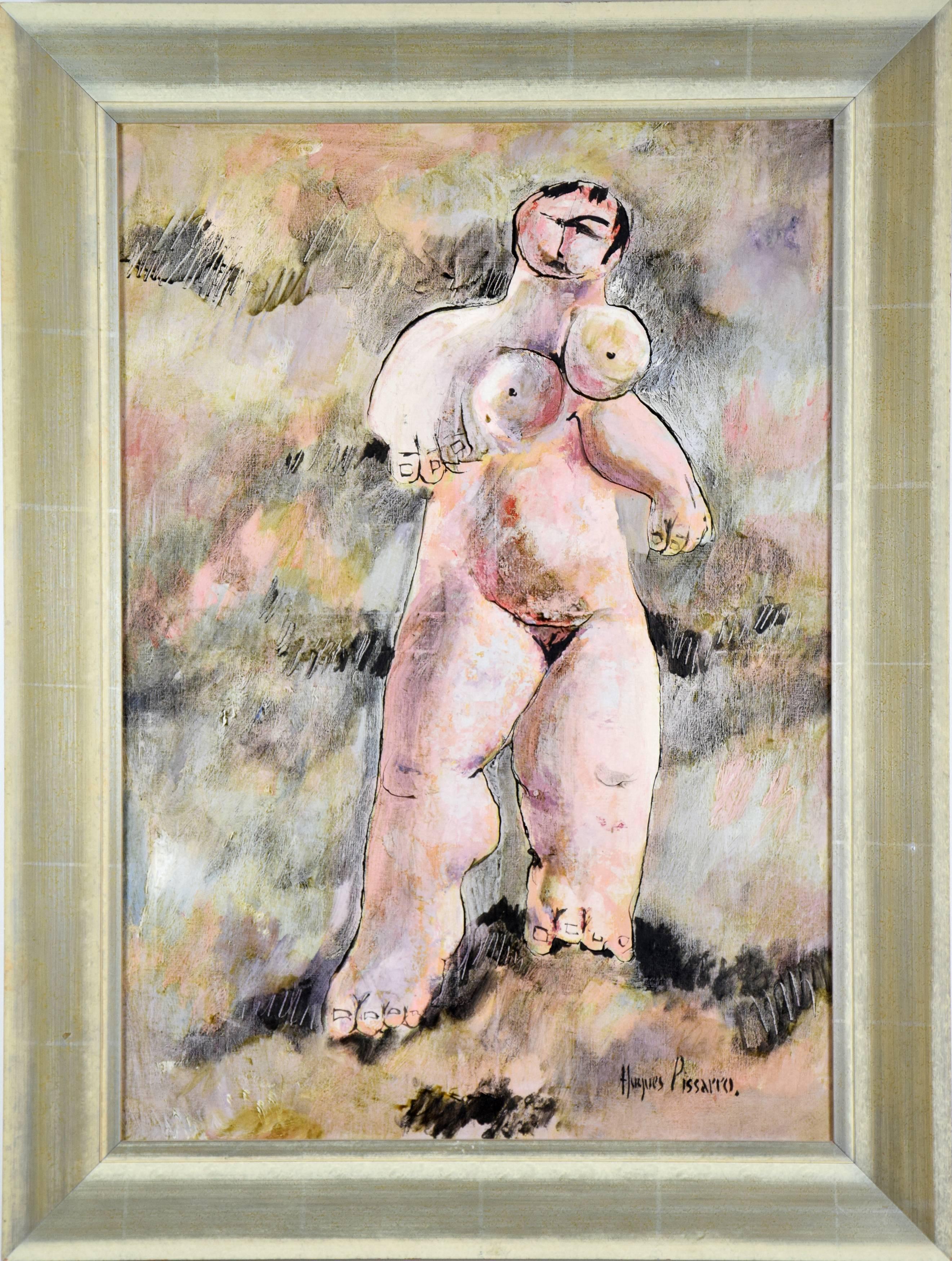 Nudefarbenes Gemälde, menschliche Figur, Öl auf Leinwand, Kunst von HUGUES PISSARRO – Painting von Hughes Claude Pissarro