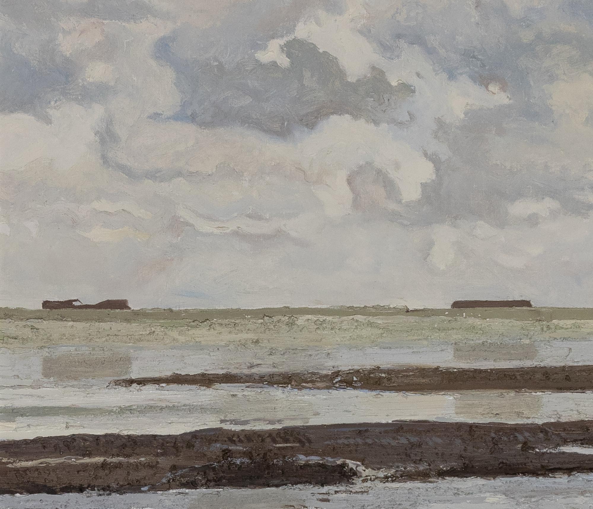 Petite Marine Grise par Hugues Pissarro dit Pomié - Peinture à l'huile, Paysage - Contemporain Painting par Hughes Claude Pissarro