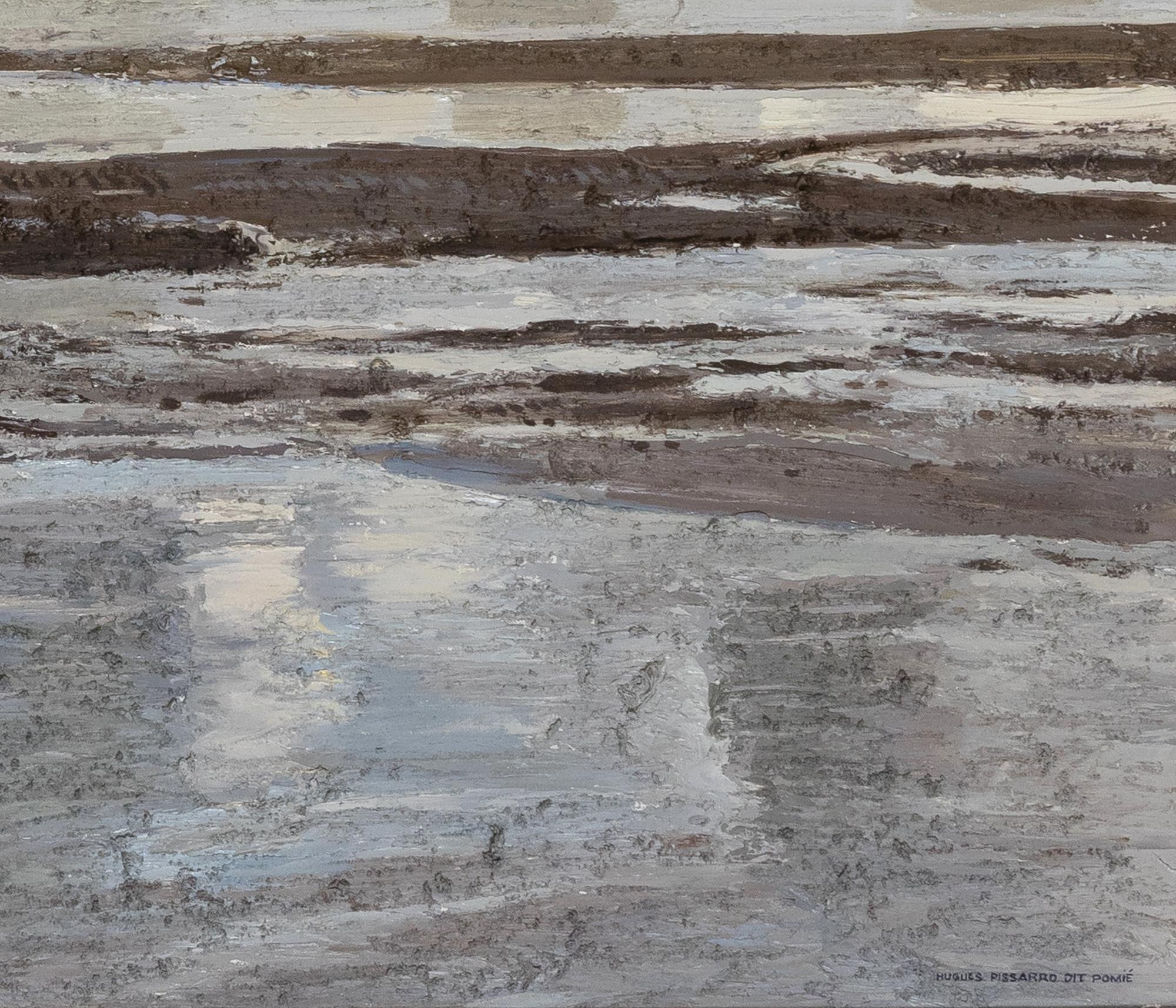 Petite Marine Grise by Hugues Pissarro dit Pomié - Oil painting, Landscape - Gray Landscape Painting by Hughes Claude Pissarro