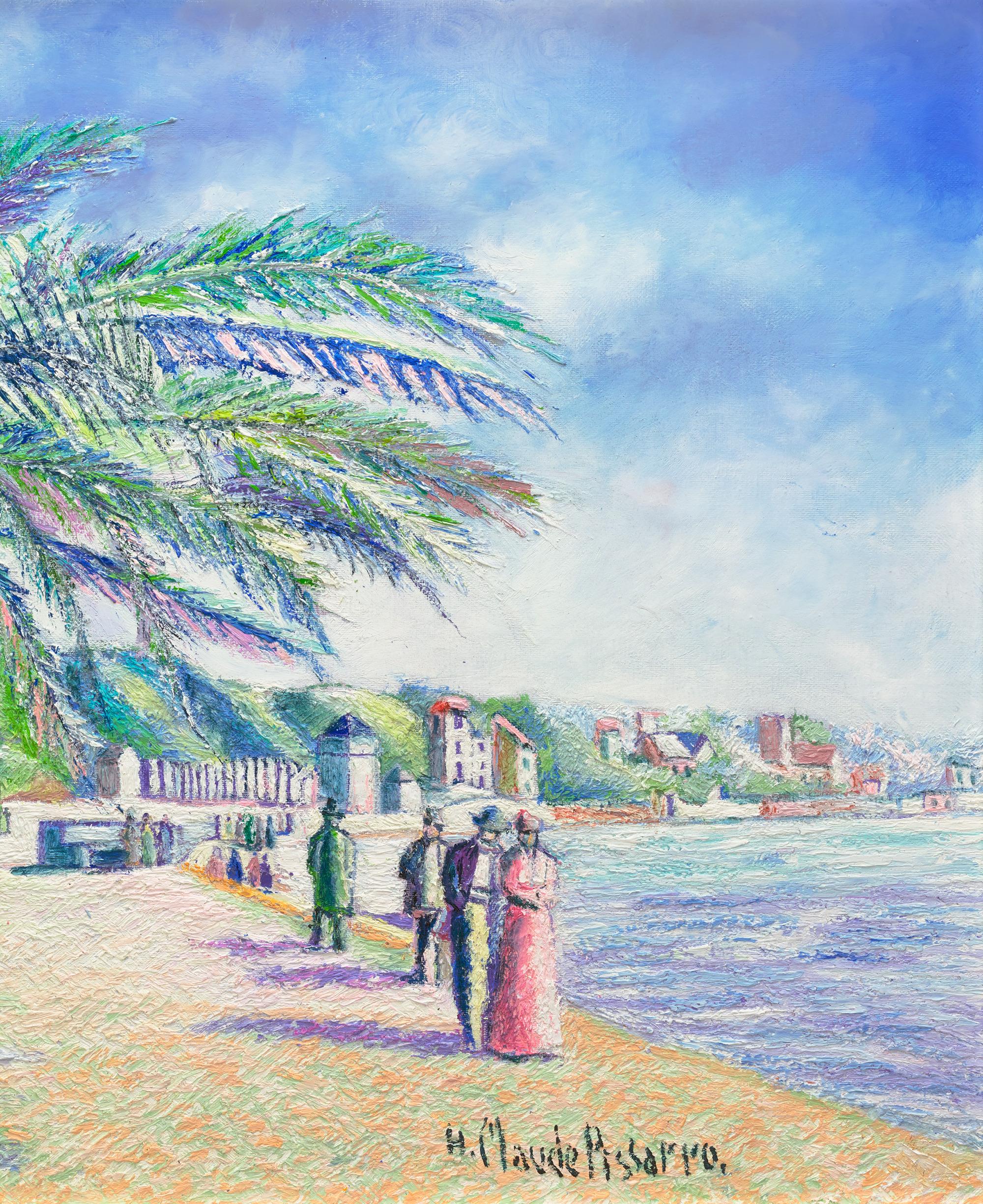 Promenade sur la plage de H. Claude Pissarro - Gris Landscape Painting par Hughes Claude Pissarro