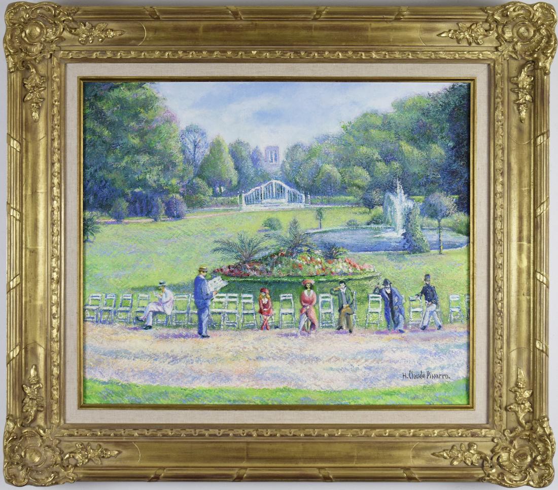 Sieste au Jardin Public by H. Claude Pissarro - Park scene, oil painting - Painting by Hughes Claude Pissarro
