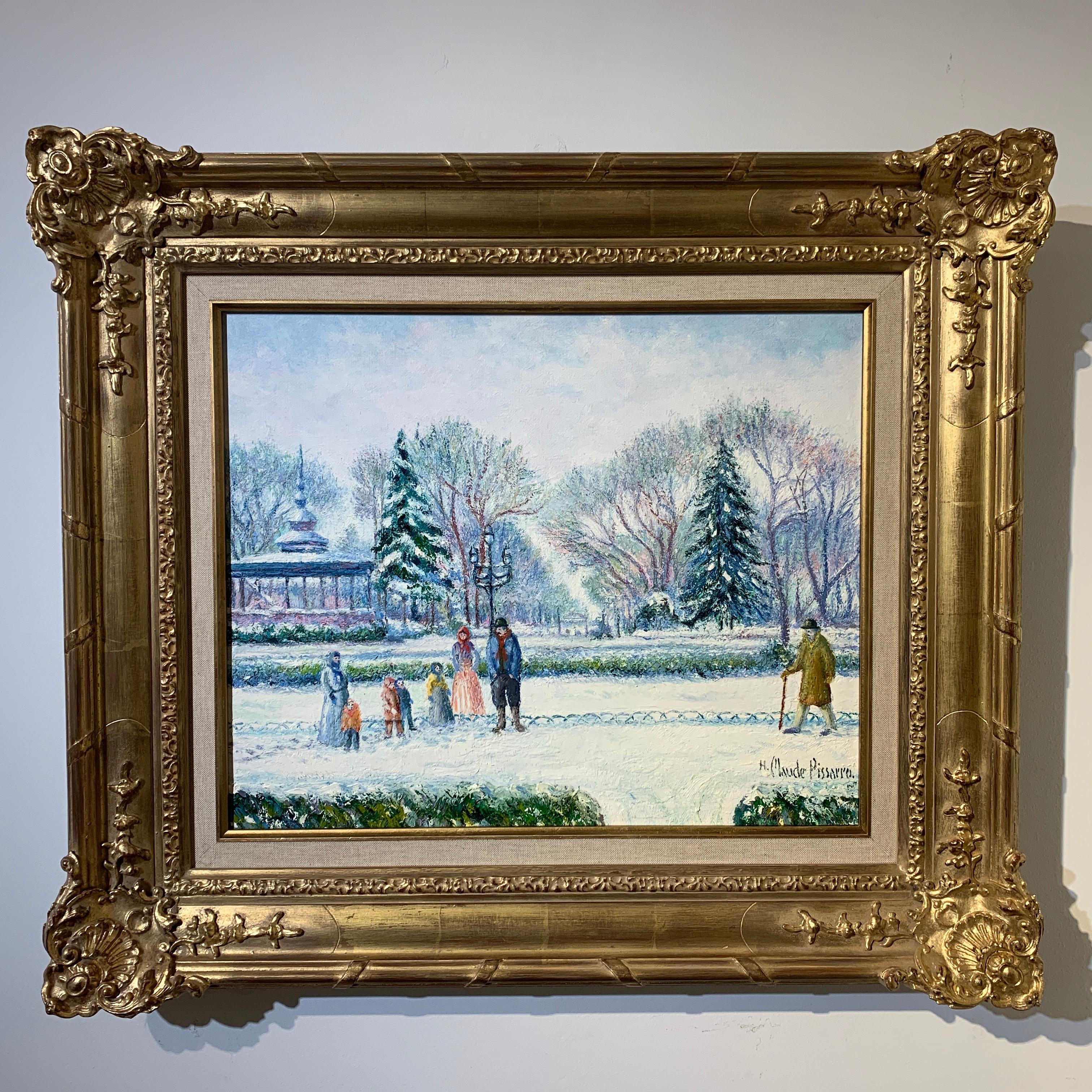 Tableau de paysage de neige intitulé Le Kiosque Joudon à Toulouse par H. Claude Pissarro - Post-impressionnisme Painting par Hughes Claude Pissarro