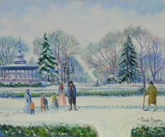 Snowscape painting titled Le Kiosque Joudon à Toulouse by H. Claude Pissarro