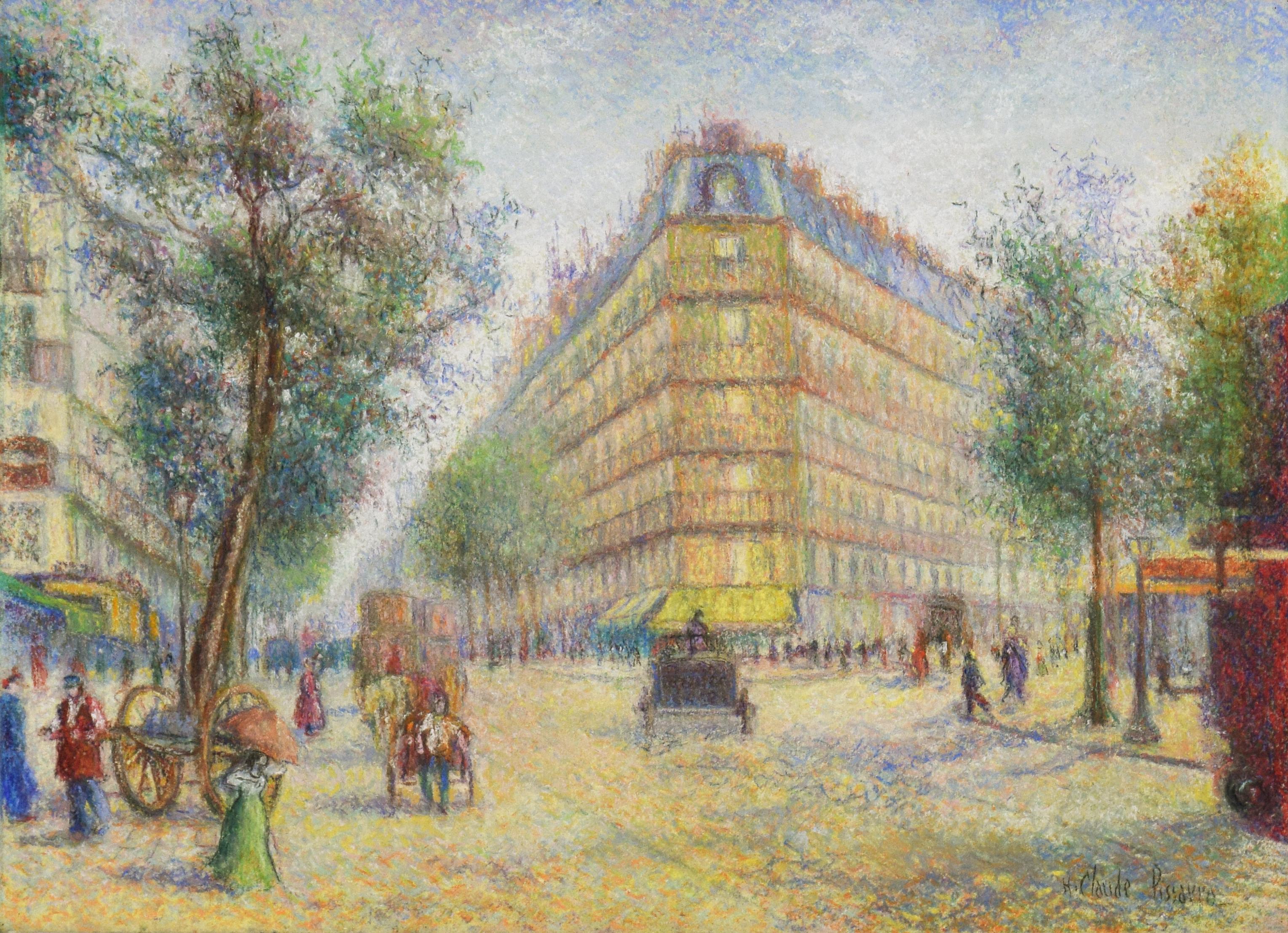 Hughes Claude Pissarro Figurative Painting - Vue des Grands Boulevards a Paris by H. Claude Pissarro - pastel on paper