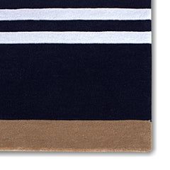Blue White Striped Wool Area Rug 5x8