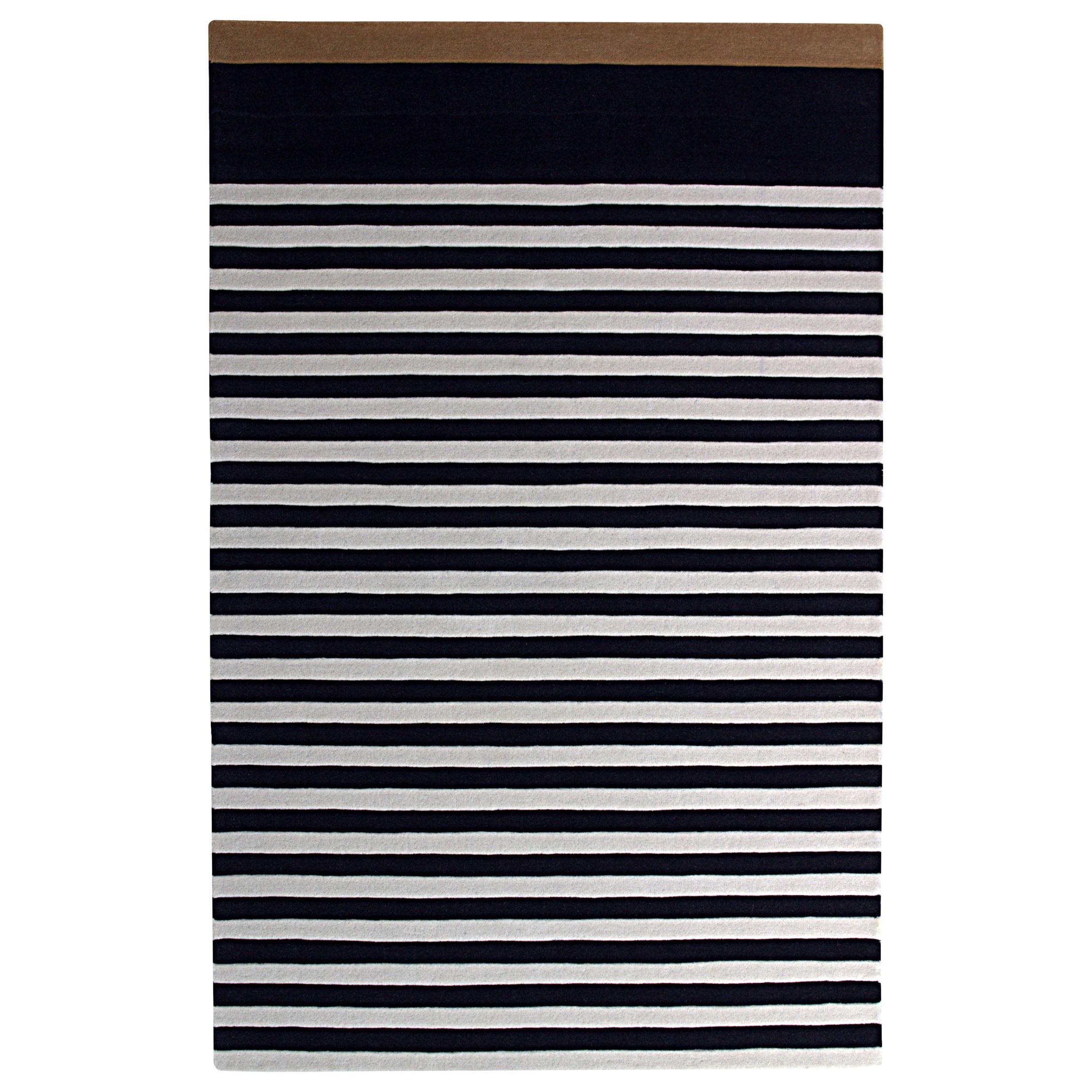 Blue White Striped Wool Area Rug 5x8 For Sale