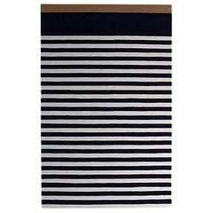 Blue White Striped Wool Area Rug 5x8